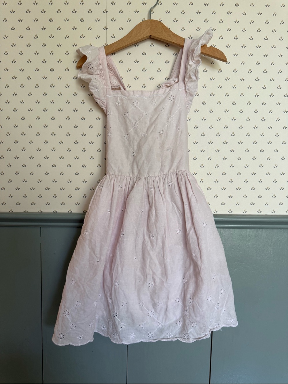 Girls' Pink Eyelet Ruffle Strap Dress